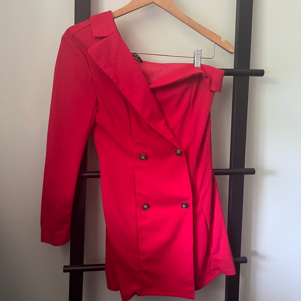 One Shoulder Red Blazer Dress